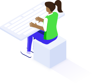 illustration of woman sitting at large keyboard