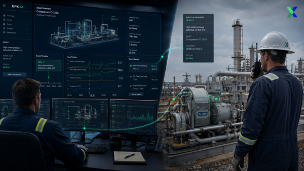 Field operator and oil and gas control room sharing operating context during a production event