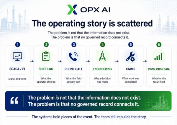 The problem is not that the information does not exist. The problem is that no governed record connects it.